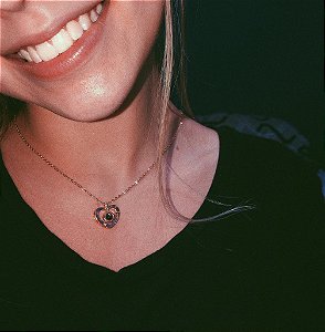 Colar Pingente Coração Eu Te Amo 100 Idiomas Rose Ou Prata