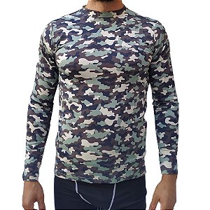 Camiseta De Compressão Manga Longa Uv Esportiva Camuflada