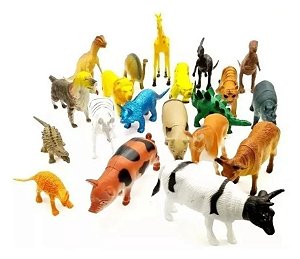 Kit Com 10 Animais De Brinquedo Miniaturas Zoo Fazenda