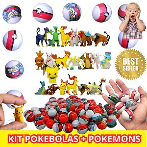 Kit Com 100 Miniaturas Pokémon + 100 Pokebolas 2-3cm Brinquedo