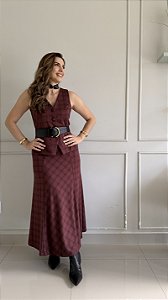 Saia Midi Xadrez Grunge