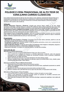 FORMULAÇÃO POLIDOR E CERA TRADICIONAL DE ALTO TEOR DE CERA (LINHA CARROS CLÁSSICOS)