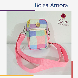 Bolsa Amora - Quadrados coloridos com rosa