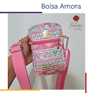 Bolsa Amora - Barrado indiano com rosa chiclete