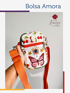 Bolsa Amora - Borboletas e cerejas com laranja