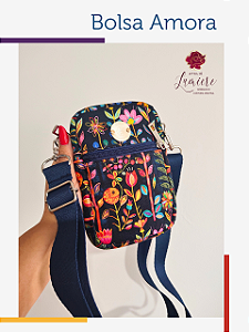 Bolsa Amora - Jardim Encanto com azul marinho