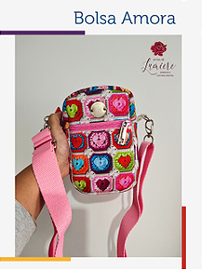 Bolsa Amora - Crochê com rosa chiclete