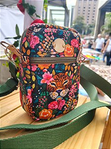 Bolsa Amora - Onça flores com verde escuro