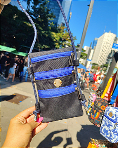 Bolsa Guaraná - Preta com azul royal e alça azul marinho