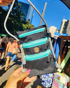 Bolsa Guaraná - Preta com tiffany e alça prata