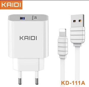 kd-111a carregador kaidi qualcomm 3.0+cabo lightning