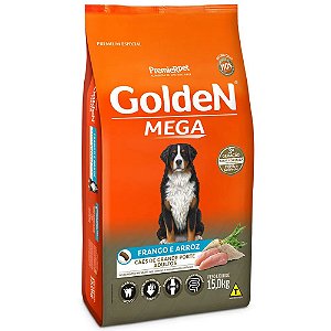 Ração Golden Mega Cães Adultos Raças Grandes Sabor Frango e Arroz 15kg