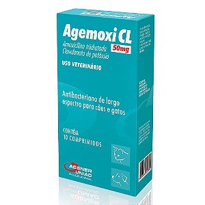 Antibiótico Agener Agemoxi CL Cães e Gatos 50mg Com 10 Comp