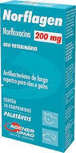 Antimicrobiano Agener Norflagen Cães e Gatos 200mg 10 Comp