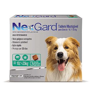 Antipulgas e Carrapatos NexGard Cães de 10 a 25kg 3 tabletes