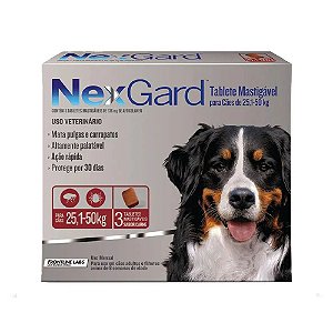 Antipulgas e Carrapatos NexGard Cães de 25 a 50kg 3 tabletes