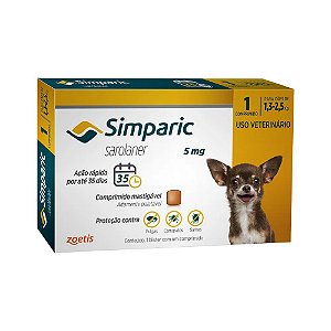 Simparic Antipulgas e Carrpatos Oral Cães 5Mg Amarelo 1.3 A 2.5Kg 3 Tabletes