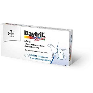 Antibiotico Baytril Elanco Flavour Cães E Gatos 50mg 10 Comprimidos