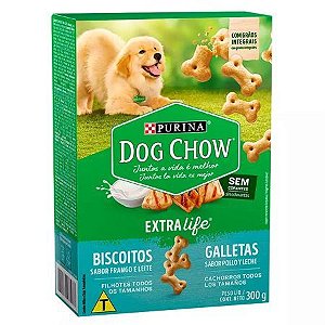 Biscoito Dog Chow Cães Filhotes Carinhos Integral Sabor Frango e Leite 300g