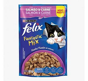 Ração Úmida Felix Fantastic Gatos Mix Sabor Salmão e Carne Sache 85g