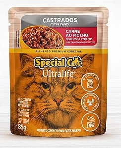 Ração Úmida Special Cat Gatos Castrados Sabor Carne Sache 85g