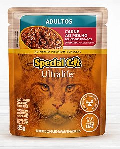 Ração Úmida Special Cat Gatos Adultos Sabor Carne Sache 85g