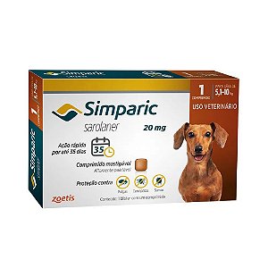 Simparic Antipulgas e Carrapatos Oral Cães 20Mg Vermelho 5.1 A 10Kg 1 Tablete