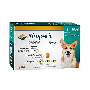 Simparic Antipulgas e Carrapatos Oral Cães40Mg Azul 10.1 A 20Kg 1 Tablete