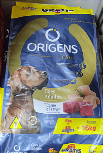 Ração Origens Class Cães Adultos Carne e Frango 15kg + 1kg Gratis