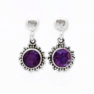 Brinco de Prata 925 e Ametista - Filigrana - Sol