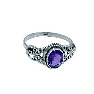 Anel Bali de Prata 925 com Pedra Ametista Oval - A005
