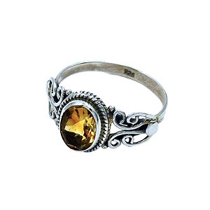 Anel de Prata 925 com Pedra Citrino lapidado - Indiano - C001