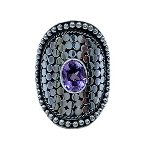 Anel Life Prata 925 Bali - Pedra Ametista - Artesanal - A010