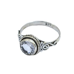Anel Prata 925 indiano - Pedra Cristal Natural - C007