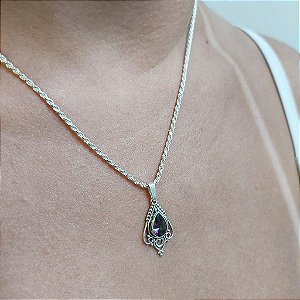 Pingente Vintage Prata 925 com Pedra Topázio Místico