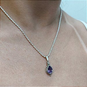 Pingente Vintage Prata 925 com Pedra Ametista