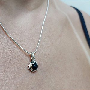 Pingente prata 925 Mandala - pedra Ônix - Artesanal