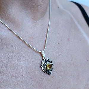 Pingente vintage Indiano de Prata 925 - Pedra Citrino