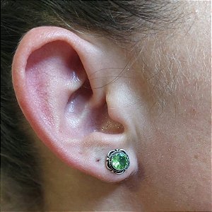 Brinco de Prata 925 com Pedra Peridoto - indiano Mandala
