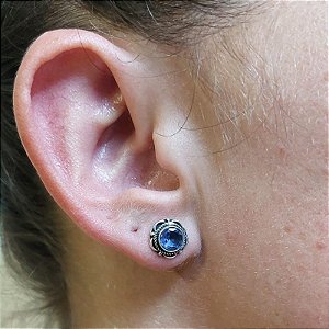 Brinco de Prata 925 e Pedra Tanzanita - indiano Mandala