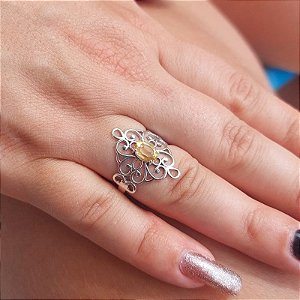 Anel Prata Bali 925 com Pedra Citrino - Lançamento
