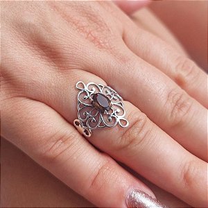 Anel Vivara Prata 925 com Pedra Quartzo Fumê - Lançamento