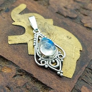 Pingente Indiano de Prata 925 - Pedra da lua - Mandala