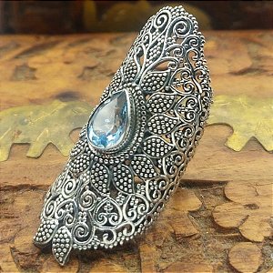 Anel Prata Bali 925 - Pedra Topázio Azul - Filigrana - Lançamento