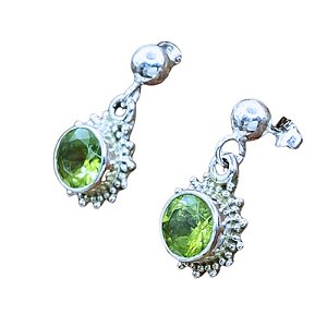 Brinco de Prata 925 e pedra Peridoto - Filigrana - Sol