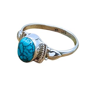 Anel Boho Prata 925 Navete pedra Turquesa