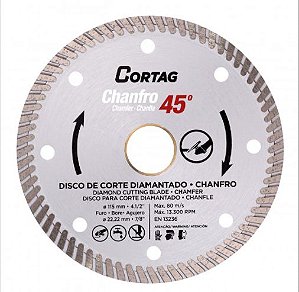Disco de Corte Diamantado Chanfro 45 115 mm Esmerilhadeira Cortag
