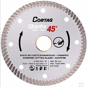 Disco de Corte Diamantado Chanfro 45 Graus 200 mm Cortag