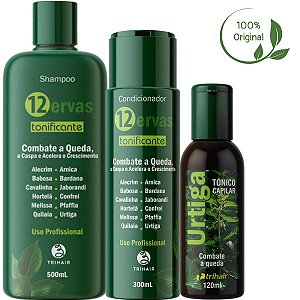 Shampoo 500ml + Condicionador 300ml 12 Ervas + Tônico Urtiga