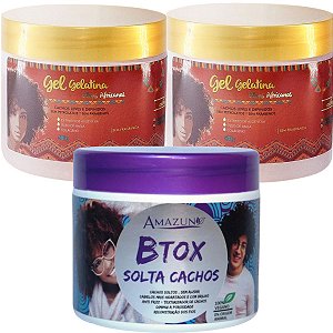 Botox Solta Cachos 500g Amazun - 2x Gel Gelatina 500g